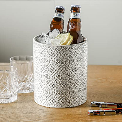 KOOV Kitchen Utensil Holder, Large Utensil Holders for Countertop, 6 x 7 Inches Ceramic Utensil Crock, Deep and Stable, Cooking Utensil Holder, Embossed Pattern, White - color: Reactive White