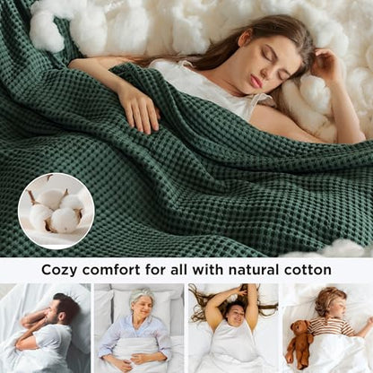 Bedsure Lightweight 100% Cotton Waffle Blanket, Queen, Dark Green | Summer, Breathable, Soft, Comfort, Light, Thin, Textured, Bed, Couch, Sofa, Chair, 90"x90", Sheet Blanket, Cozy Gifts - color: Dark Green, size: Queen (90" X 90")