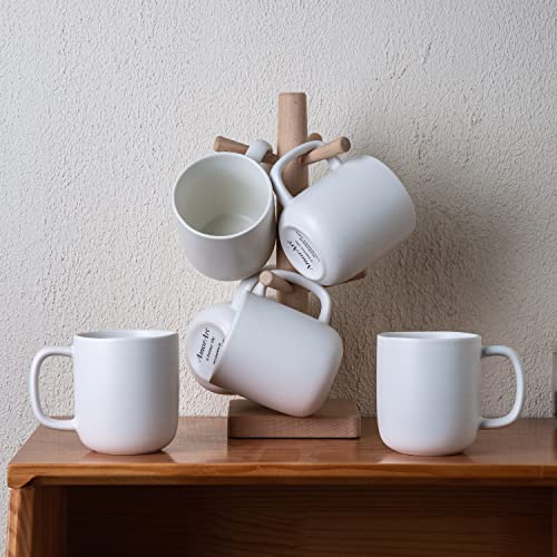 AmorArc 14oz Coffee Mugs Set of 6, Ceramic Coffee Mugs with Large Handle & Wavy Rim for Latte/Hot Cocoa/Tea, Stylish Coffee Cups for Men Women. Oven,Dishwasher&Microwave Safe, Matte White - color: Matte White