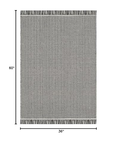 SAFAVIEH Montauk Collection Accent Rug - 3' x 5', Ivory & Black, Handmade Flat Weave Boho Farmhouse Cotton Tassel Fringe, Ideal for High Traffic Areas in Entryway, Living Room, Bedroom (MTK340D)