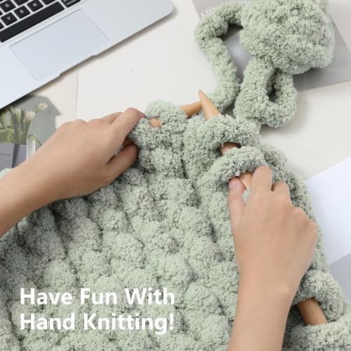 Cozyful Chunky Yarn for Hand Knitting - #10 Chunky Chenille Yarn, Jumbo Big Thick Chunky Yarns for Crocheting, Super Bulky Chunky Knit Blanket Yarns, 8 Skein (22 yds 8 oz Each Skein), Sage Green - color: Sage Green