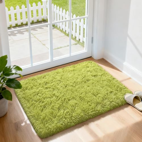 Modern Soft Fluffy Shaggy Rug for Bedroom Livingroom Small Chair Decor Rugs Feet Floor mats , Non-Slip Plush Furry Fur Area Rugs Comfy Nursery Accent Floor Carpet 2 X 3 Feet, Green - color: Green, size: 2' x 3' (Rectangular)