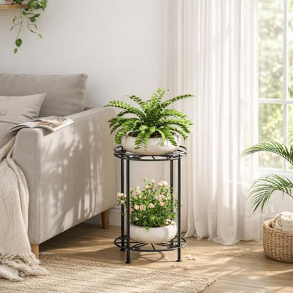Plant Stand 2-Tier 10.2in Width 16.4in Tall Flower Pot Rack Small Plant Table Metal For Indoor Outdoor