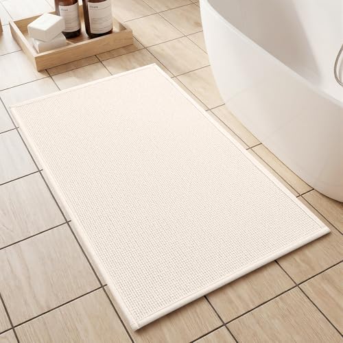Bathroom Rugs Mat 16x24, Non Slip Quick Dry Bath Mats for Bathroom Absorbent Ultra Thin Bath Rugs Machine Washable Fit Under Door for Sink, Cabinet, Laundry (Beige, 16"x24") - color: Beige, size: 16"x24"(Small)