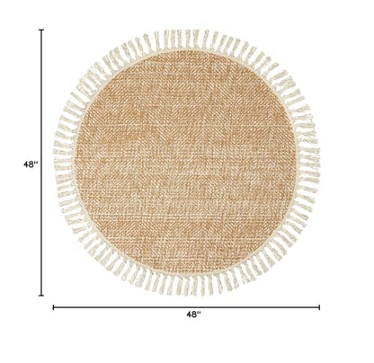 Hand Woven Circle Area Rug, Soft Hand Woven Cotton Washable Carpet | 4ft Modern Farmhouse Rugs with Tassels, Tan/Cream Round Rugs for Bedroom Living Room Dining Room Table Office - color: Tan/Cream, size: 4' (Round)