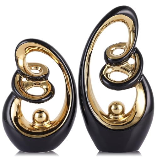 Black Ceramic Abstract Sculpture Statue,Mid Century Modern Gold Accent Decor,Porcelain Statues Art Deco Gold Show Piece for Home - Contemporary Tv Stand End Table Centerpieces (Black Gold) - color: Black Gold
