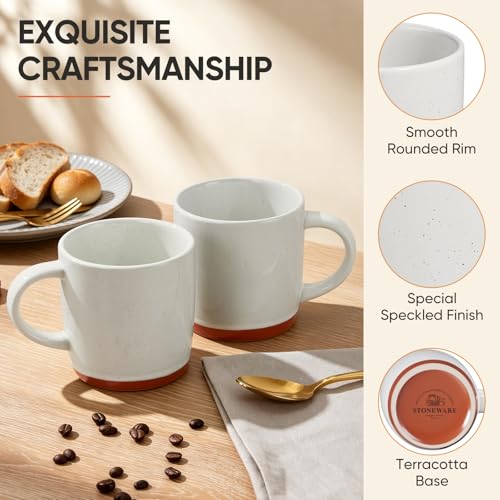 E-far Ceramic Coffee Mug Set of 4, 12oz Stoneware Coffee Cup with Handle, Porcelain Tea Cups, Modern Farmhouse Latte Mug Gift Set for Women & Men, Microwave Safe, Speckled White - color: Speckled White