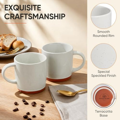 E-far Ceramic Coffee Mug Set of 4, 12oz Stoneware Coffee Cup with Handle, Porcelain Tea Cups, Modern Farmhouse Latte Mug Gift Set for Women & Men, Microwave Safe, Speckled White - color: Speckled White