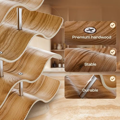 Wooden Wine Rack 14 Bottles Countertop | Freestanding Natural Wood Bottle Holder | Modern, Decorative & Space-Saving | Slim & Compact Design | 4 Tiers (16,9 x 14,6, x 6,2 in) - size: 14 Bottles