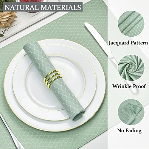 Sage Green Jacquard 17x17 Square Polyester Cloth Napkins Set of 8 | Waterproof, Stain Resistant, Shrink Proof, Washable, fabric, Outdoor, Dining, Wedding, Kitchen, Party, Banquet, Reusable - color: Sage Green