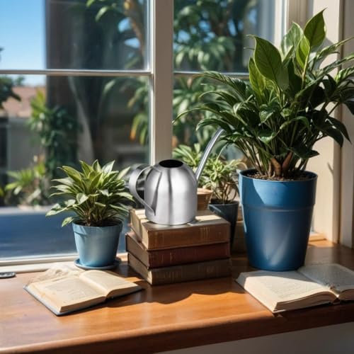 IMEEA Small Watering Can for Indoor Plants, Stainless Steel with Long Spout, 15oz/450ml – Perfect for Desk, Windowsill & Bonsai - color: 15oz (Silver)