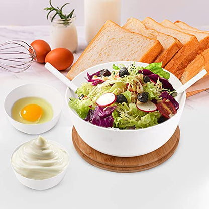 ECOWAY Bamboo Fiber Salad Bowl Set with Lid & Servers, 4Qt Large Serving Bowl with Bamboo Lid, 130OZ Mixing Bowl with Spoon Fork for Salad Fruits Vegetables and Pasta (White, 9.8inch) - color: White with lid