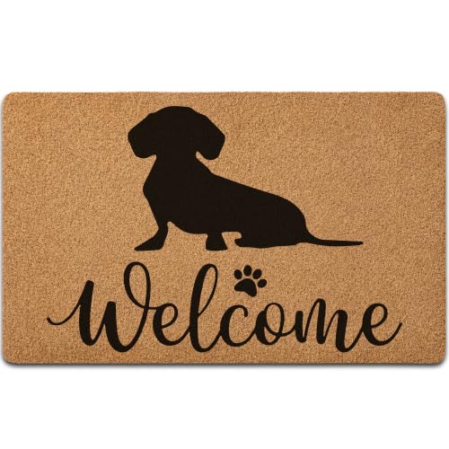 Dachshund Welcome Doormat, Funny Sitting Sausage Dog Silhouette Welcome Mat, Artificial Coir Non Slip Backing Indoor Outdoor Entry Rug for Front Porch, Gift for Dog Lovers, 30x17 Inch - color: Color06