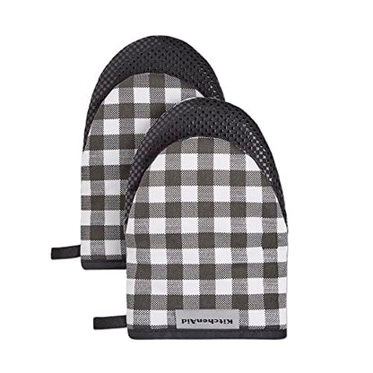 KITCHENAID Gingham Mini Oven Mitt 2-Pack Set, Matte Black, 5.5"x8" - color: Matte Black