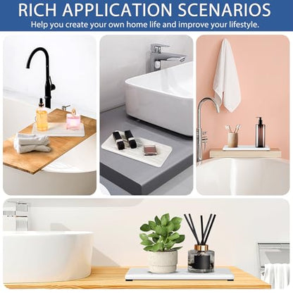 3PCS Water Absorbing Stone Tray, Fast Drying Stone Sink Tray, Stones Soap Trays, Water Absorbent Diatomite Trays, Diatomite Coasters for Kitchen Sink Bathroom Counter, Hand Soap Dish & Holders - color: 1pcs 21×10cm + 2pcs 10×10cm White Wave