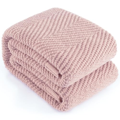 Knitted Throw Blanket for Couch, 60X80 Chevron Bed Knit Throws | Dusty Pink Lightweight Living Room Decor, Super Soft Boho Bedding Blankets, Cozy Herringbone Textured, Chair Sofa Cover - color: Dusty Pink, size: Twin (60"x80")