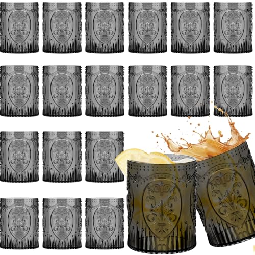 Qinyoung 24 Pack Vintage Plastic Wine Glasses 8.5oz,Black | Stemless Embossed Design, Shatterproof Reusable Drinking Cups for Baby Shower Wedding Party Events, Vintage Drinkware - color: Black