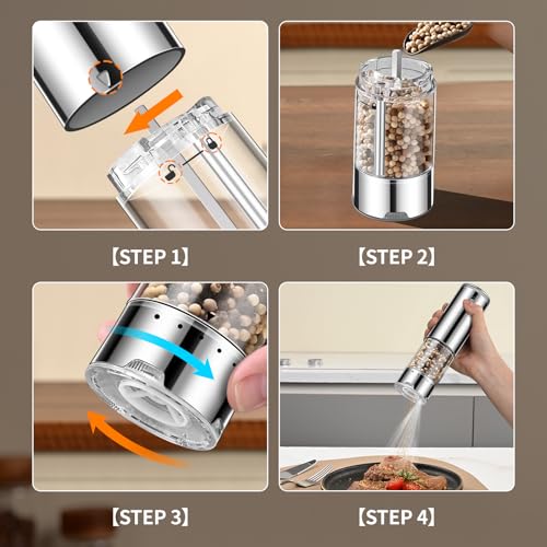 Electric Rechargeable Salt and Pepper Grinder Set - Automatic Grinder, External Adjustable Coarseness, LED Light, One-Hand Operation, Stainless Steel & Acrylic, USB Charging, Silver (Set of 2) - size: Silver