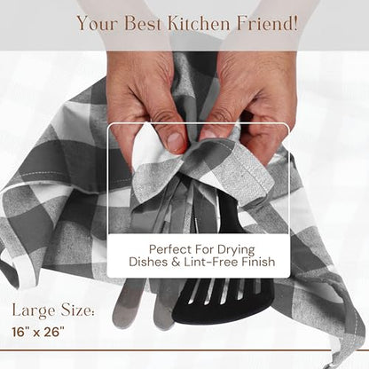 Gray Buffalo Plaid Checked Dish Towels 12 Pack, 100% Cotton, 16x26 Inches, Super Absorbent, Quick Drying, Soft, Lint-Free, Durable Tea & Bar Towels with Hanging Loop, Grey and White - color: Grey, White - Buffalo, size: 16 X 26 - 12 Pack