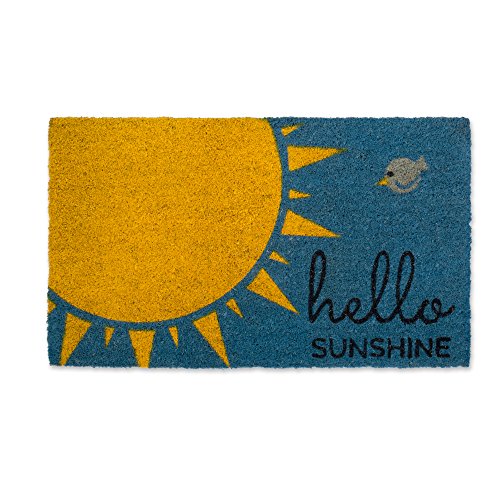 DII Natural Coir Doormat, Decorative Hello Mat, 17x29, Hello Sunshine, Blue - color: Hello Sunshine, Blue