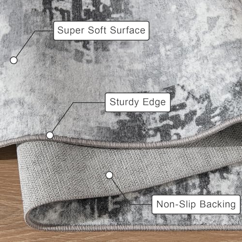 Kelarea Washable Runner Rug 2x6, Non-Slip Low Pile Abstract Grey | Water & Stain Resistant, Pet Friendly, Easy Clean, Ultra Soft, for Entrance, Kitchen, Bedroom, Hallways - color: Light Grey, size: 2' x 6' (Rectangular)