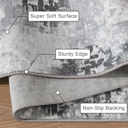 Kelarea Washable Runner Rug 2x6, Non-Slip Low Pile Abstract Grey | Water & Stain Resistant, Pet Friendly, Easy Clean, Ultra Soft, for Entrance, Kitchen, Bedroom, Hallways - color: Light Grey, size: 2' x 6' (Rectangular)