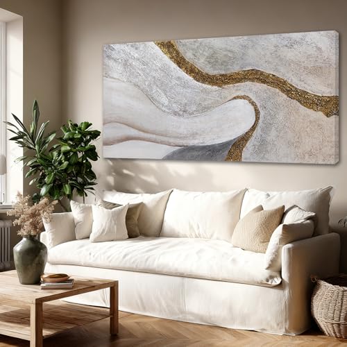 Contemporary White Gold Abstract Canvas Wall Art for Living Room 29x58 Inch - color: White and Gold, size: 58"L x 29"W