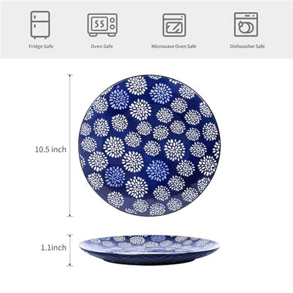 Selamica Ceramic Dinner Plates set of 4, 10.5 Inch Ceramic Plates for Kitchen, Large Serving Plates for Pasta Salad Steak, Microwave Dishwasher Safe, Blue - size: 10.5 Inch