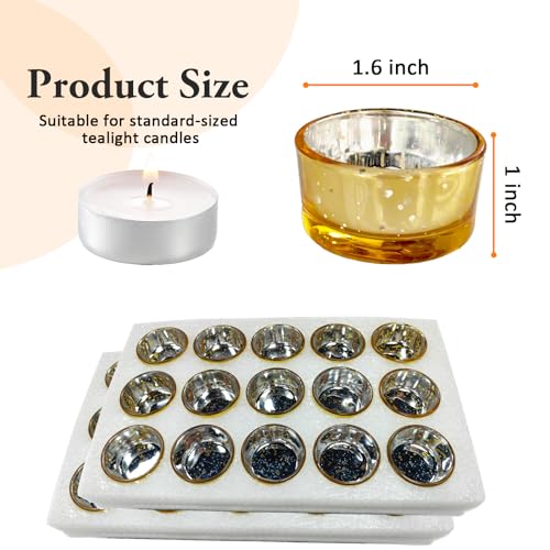GOLDEAL 30 Pcs Samll Glass Tealight Candle Holders Speckled Gold Glass-Tea Candle Holders Bulk-Perfect for Weddings, Parties, Dinners - Ideal for 1.5" Standard Tealights and Candle Moulds… - color: Speckled Gold