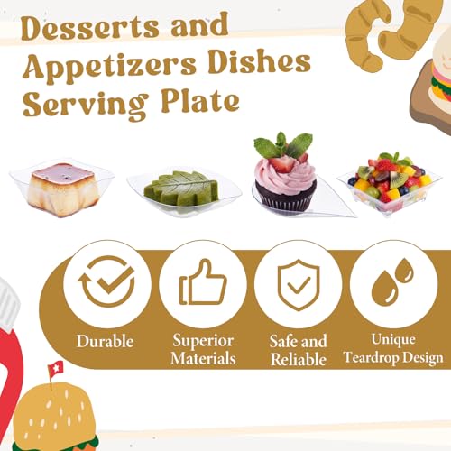 200 Pcs Mini Appetizer Plates Set Including Spoons and Forks, Disposable Mini Dessert Cup 4 Shapes Clear Plastic Dessert Bowls and Serving Trays for Party Wedding Birthday