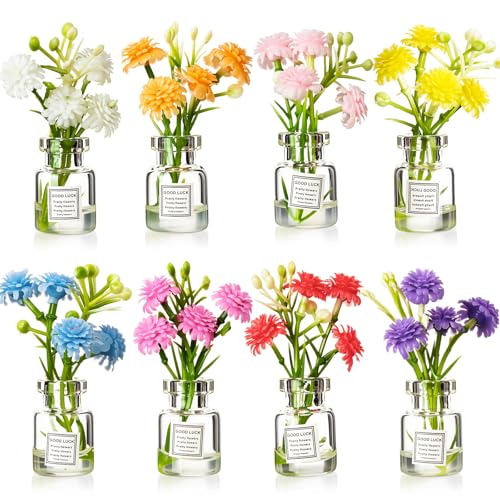 Ripeng Set of 8 Car Dashboard Decorations Flowers Cute Car Accessories for Women Mini Flowers Bouquet Vehicle Interior Decor with Double Sided Tape for Rear View Mirror Dashboard - style: Classic
