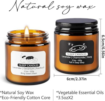2 Pack Scented Candles Set|7 oz.Sleep Sweet Dream with Lavender,Geranium and Patchouli, Deep Sleep with Lavender,Chamomile Aromatherapy Candle,Long Lasting Time,Perfect Home Gifts for Men,Women | Lavender, Chamomile & Ylang-Ylang Natural Scented Candle Se