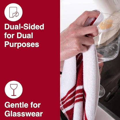 All-Clad Dual-Purpose Kitchen Towels: Highly Absorbent - 100% Cotton, 17"x30" Dish Towels for Cleaning & Drying Dishes & Glassware, 3-Pack, Chili - color: Chili