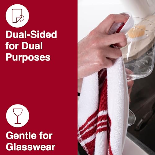 All-Clad Dual-Purpose Kitchen Towels: Highly Absorbent - 100% Cotton, 17"x30" Dish Towels for Cleaning & Drying Dishes & Glassware, 3-Pack, Chili - color: Chili