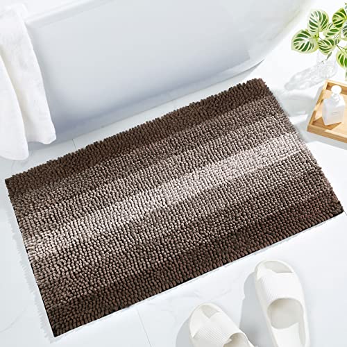 Brown Bathroom Rugs, Luxury Chenille Bath Mat, Small Non Slip Shower Rug and Bath Room Floor Mats, Machine Washable, Quick Dry Bathmat, Soft Cozy Plush Rug for Tub, 16" x 24" - color: Brown, size: 16" x 24"