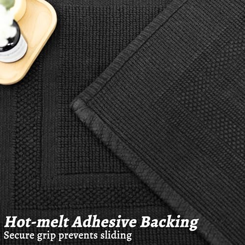 100% Cotton Bath Mat 20" x 32"for Bathroom, Black | Hot-melt Non-Slip Backing, Washable Textured Woven Bath Rug, Soft Comfortable & Absorbent Bathmat 20x32