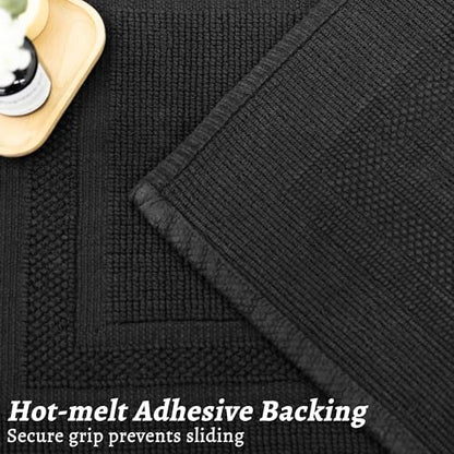 100% Cotton Bath Mat 20" x 32"for Bathroom, Black | Hot-melt Non-Slip Backing, Washable Textured Woven Bath Rug, Soft Comfortable & Absorbent Bathmat 20x32