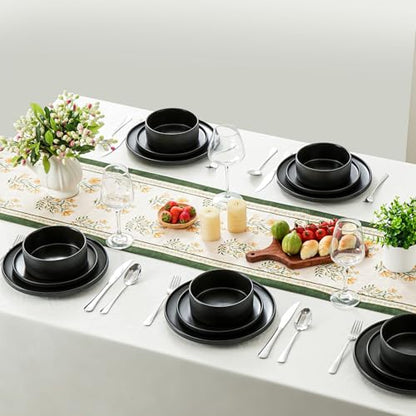 Ceramic Salad & Dessert Plates Set, 8 Inch, Set of 4, Modern Black | Stoneware, Dishwasher & Microwave Safe, Small Dinner Plates, For Cake, Fruits, Waffle, Pasta, Salad - color: Black, size: Salad Plates Set (4PCS)