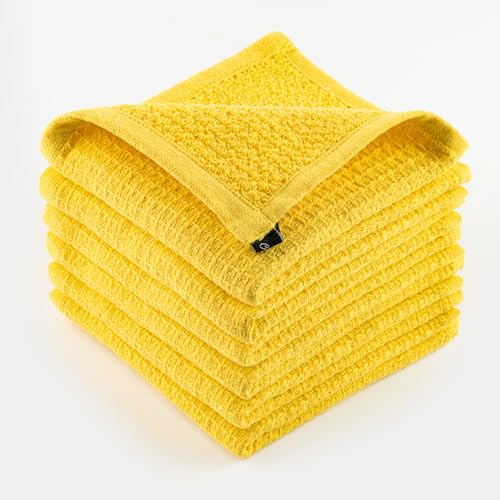 DishCloths Kitchen|Waffle Terry Check Weave Hand Towels|Cotton 12x12" Reusable Dish Rags Washing Scrub Cleaning Dishes|Dish Bar Mop Towels Hand Wipes|Spring Easter Basket Decor|6 Pc -Lemon Yellow - color: Lemon Yellow