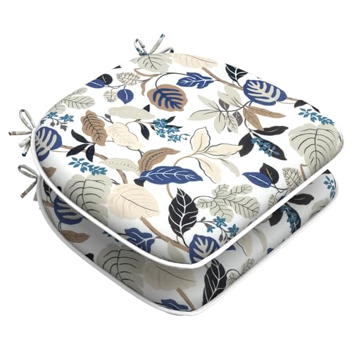 LVTXIII Outdoor Chair Cushions Set of 2, Patio Seat Cushions D16xW17 with Ties, Water Repellent Chair Pads for Patio Furniture Garden Use, Breeze Leaves Beige - color: Breeze Leaves Beige, size: 2 Count (Pack of 1)