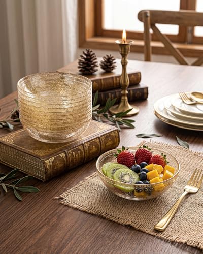 bUCLA 50Pack Gold Glitter Plastic Bowls - 10oz Disposable Crystal Salsa/Dessert Bowls for Wedding & Party - color: Gold Glitter, size: 10oz