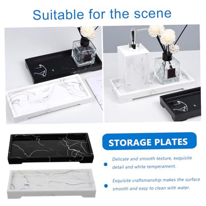 Marble-Style Composite Bathroom Storage Tray for Cosmetics and Toiletries, White Vanity Plate with Jewelry Organizer for Sink Countertop Use