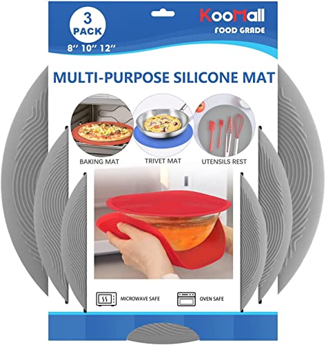 KooMall 12 10 8 Inch Multi-use Microwave Mat, Trivet, Pot Holders, Drying, Baking, Place Mat, Utensils Rest, Silicone Cover Pad for Hot Pot Pans Bowls Plates Dishes Kitchen Counter,Heat Resistant,Gray - color: 12+10+8 Gray