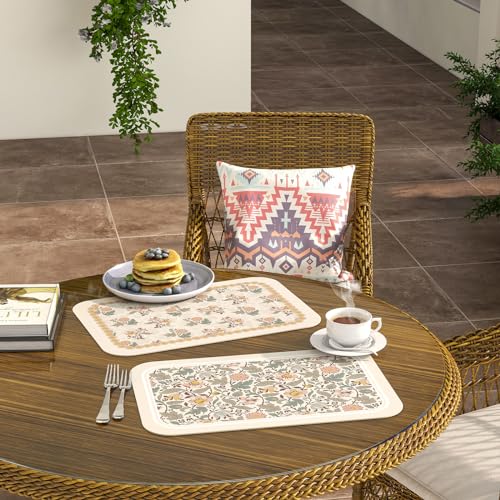 Vinyl Waterproof Placemats Set of 6 Rectangular,12"*17"-Hazel B | Wipeable Beautiful Print Place Mats,Stain Resistant,Heat Resistant,Everyday Meals,Kitchen,Dinning,Holiday,Decor - color: Hazel B