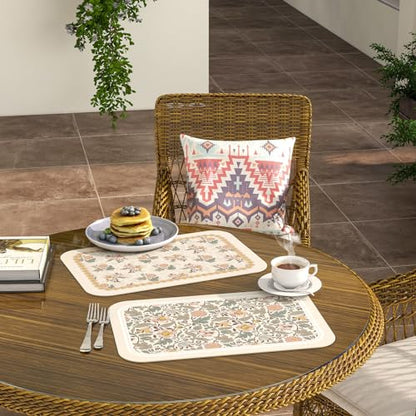 Vinyl Waterproof Placemats Set of 6 Rectangular,12"*17"-Hazel B | Wipeable Beautiful Print Place Mats,Stain Resistant,Heat Resistant,Everyday Meals,Kitchen,Dinning,Holiday,Decor - color: Hazel B