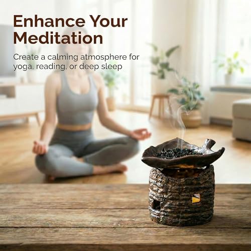 Ceramic Aromatherapy Stove Essential Oil Burner, Woodland Zen Herb Burner, Wax Melt Warmer Tea Light Candle Holder, Handmade Retro Teapot Warmer for Home Office Fragrance & Meditation Decor