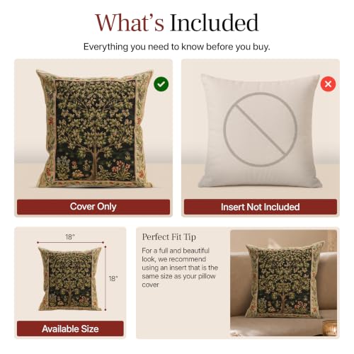William Morris Tree of Life Beige II Tapestry Throw Pillow Cover 18 x 18 in - color: Black Tree
