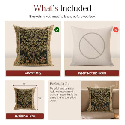 William Morris Tree of Life Beige II Tapestry Throw Pillow Cover 18 x 18 in - color: Black Tree