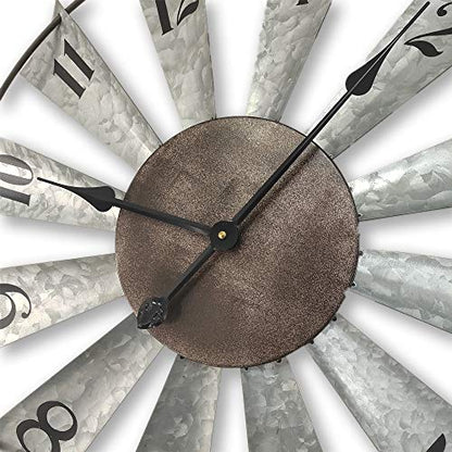 Mrocioa 30inch Windmill Distressed Metal Wall Clocks Rustic Large Decorative Clock Oversized Farmhouse Decor,Non Ticking,Battery Operated - size: 30 inch
