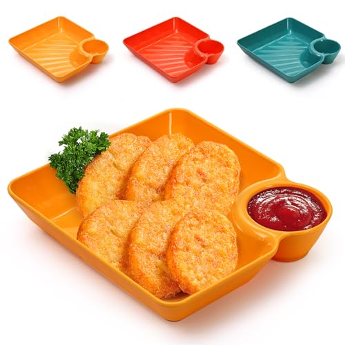 Lawei 12pcs Chip Dip Serving Platter Set, Plastic Dumpling Plates with Sauce Compartment, Square Serving Dish Sushi Plates, Small Dip Tray for Appetizer, Taco Salsa, Fruit, Charcuterie